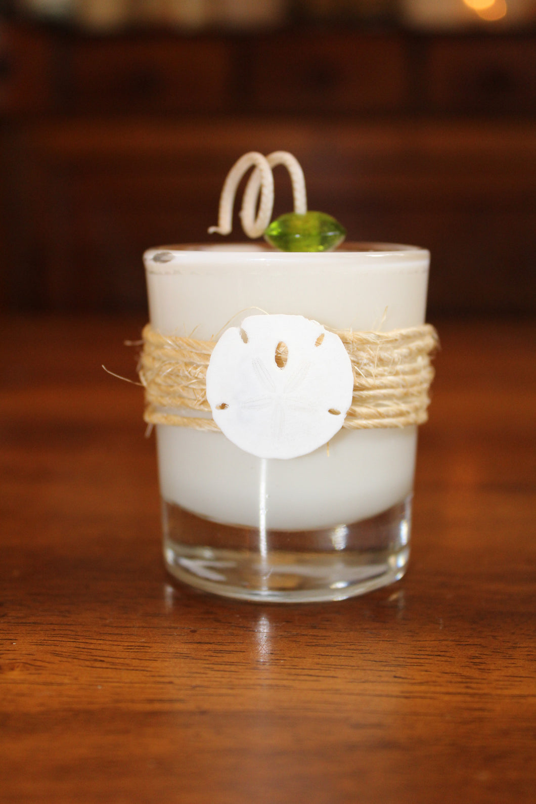 Nautical Sisal & Sand Dollar Design ~ Coconut Soy Wax Round Votive Candle