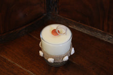 Natural Burlap & Umbilicus Shell Design, Coconut Soy Votive Candle, Blood Orange Scent