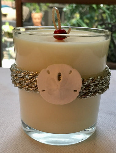 Nautical Silver Sisal & Sand Dolar Design ~ Coconut Soy Wax Round Candle