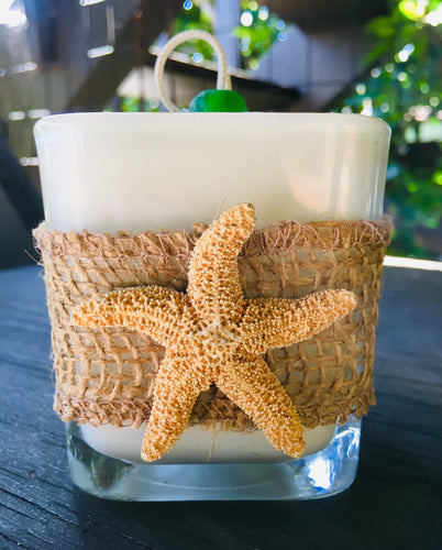 Nautical Burlap & Starfish Design ~ Coconut Soy Wax Square Candle
