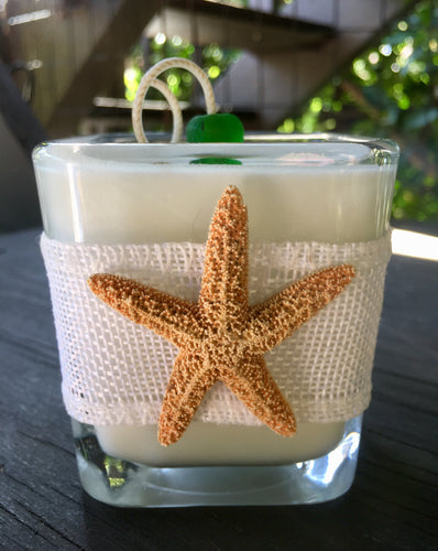 White Burlap & Starfish Design ~ Coconut Soy Wax Square Candle