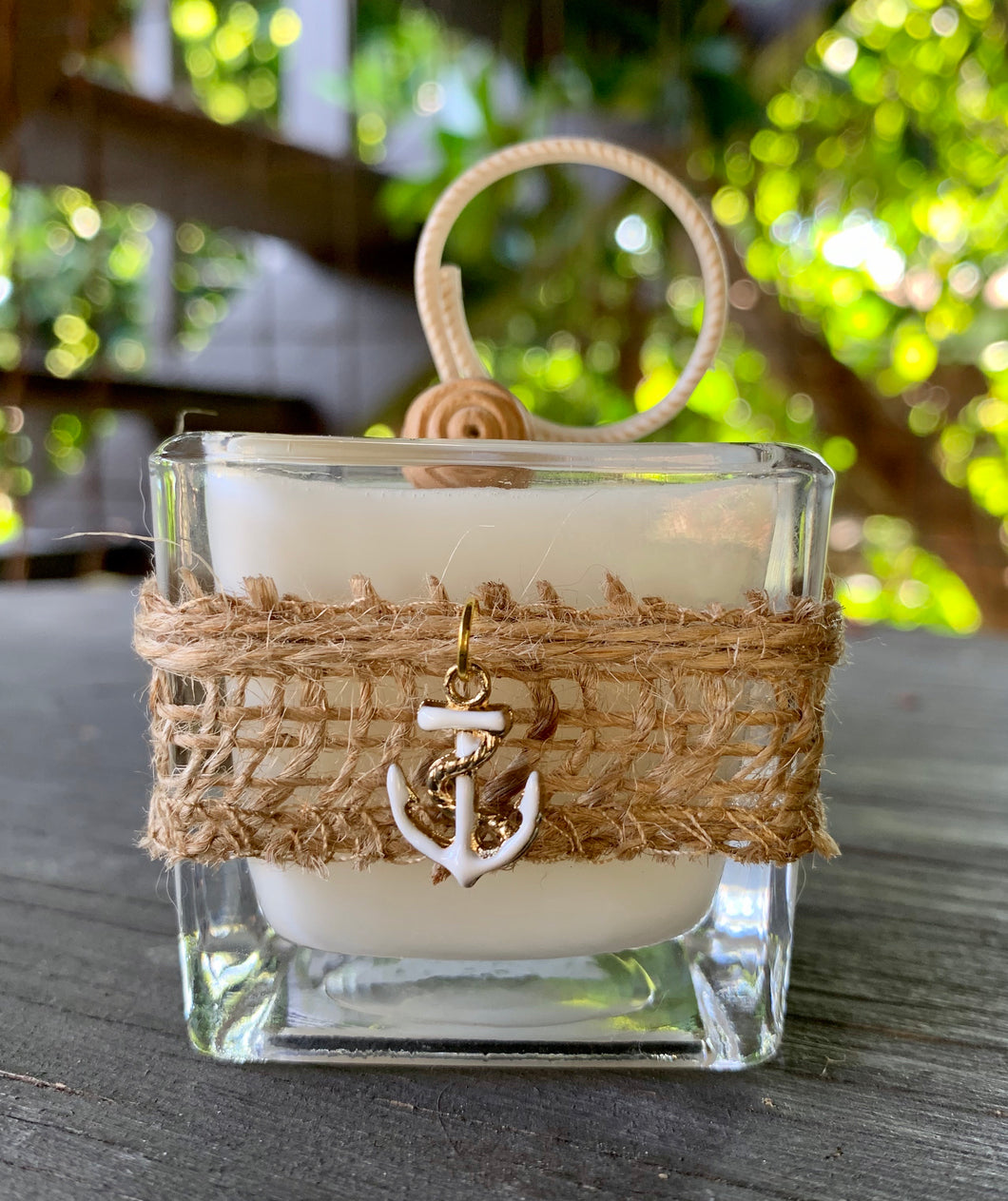 Anchor White Enamel Charm ~ Votive Square Coconut Soy Wax Candle