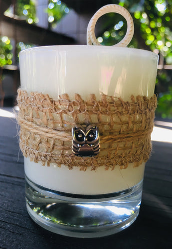 Owl Charm ~ Coconut Soy Wax Round Votive Candle