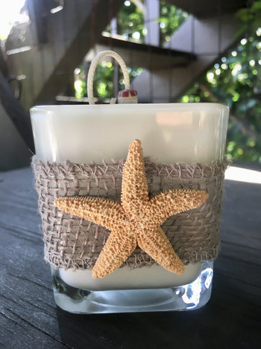 Gray Burlap & Starfish Design ~ Coconut Soy Wax Square Candle