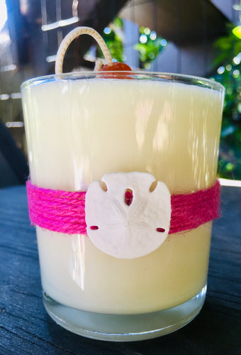 Pink Sisal & Sand Dolar Design ~ Coconut Soy Wax Round Candle