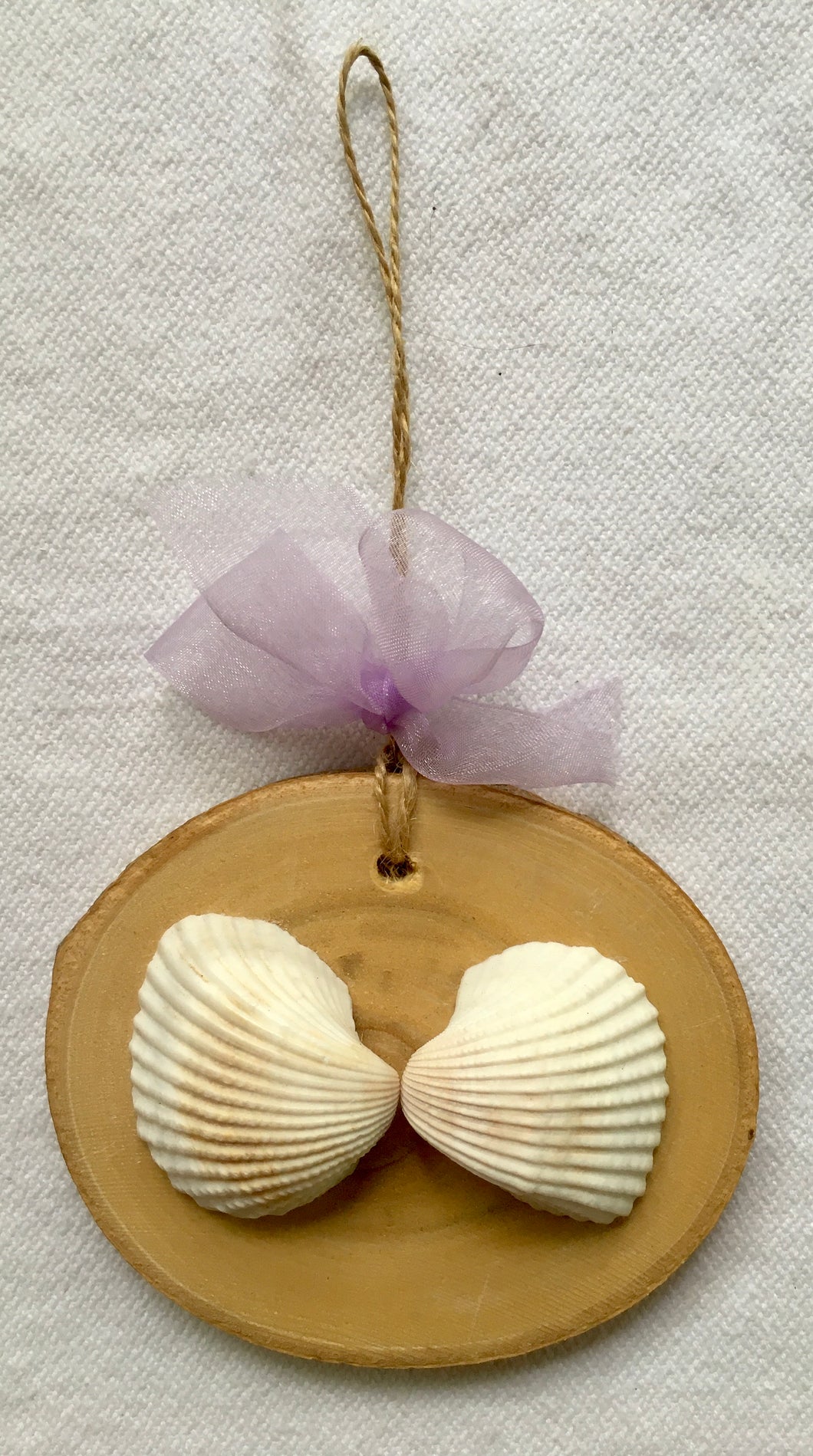Nautical Aspen Wood Clam Shell Ornament Hand-Made